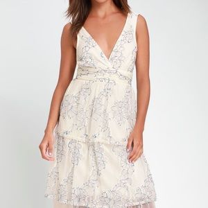 Lulus Viviana Blue and White Embroidered Tiered Lace Dress Mini Size XS ALTERED